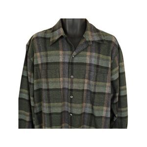 Manchester Wool Board Shirt Mens Size Large Green Plaid